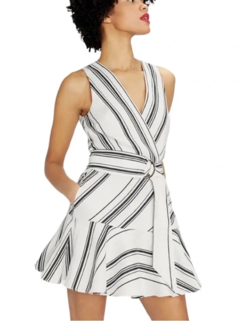 Ted Baker London White Aliicee Striped Linen Cotton-blend Mini Dress Size 0/T